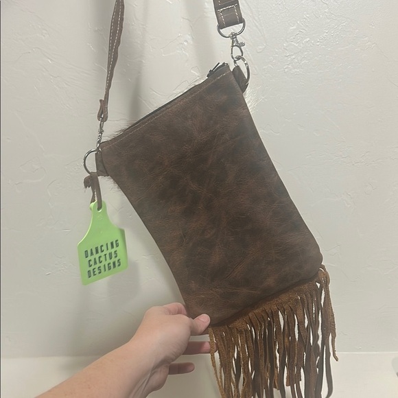 Rustic Geometric Crossbody Bag Brown and Cream - Picture 6 of 10